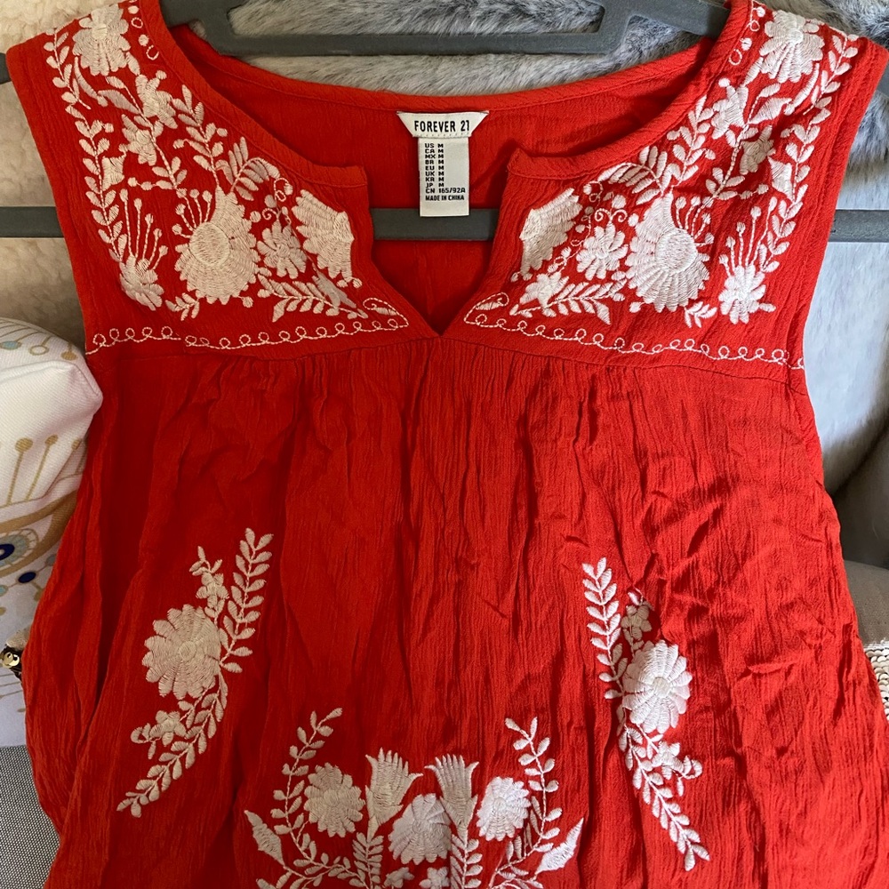 NWOT Orange Embroidered Puebla-Style Dress